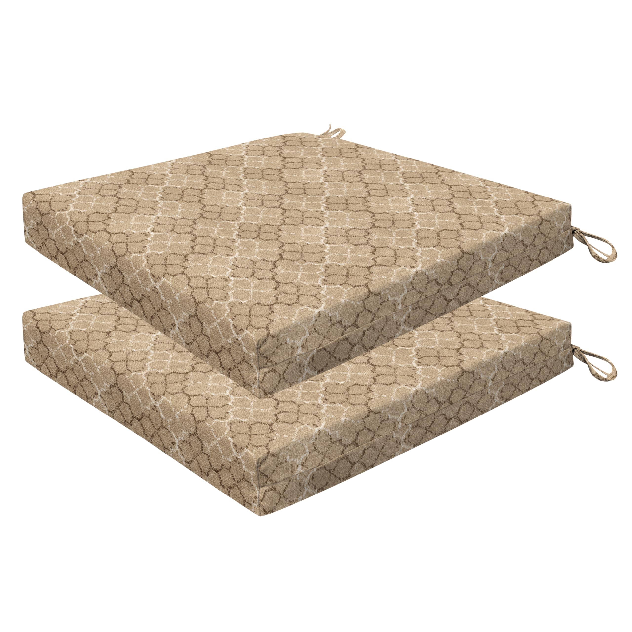 Honeycomb Essentials Outdoor Square Seat Cushions, 19' X 19', Courtyard Geo Almond Patio Chair Cushion 2-Pack