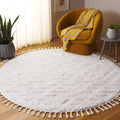 Safavieh Moroccan Tassel Shag Collection Area Rug - 53 Round, Ivory, Geometric Design, Plush 1.5 Inch Thick Ideal for High Traf