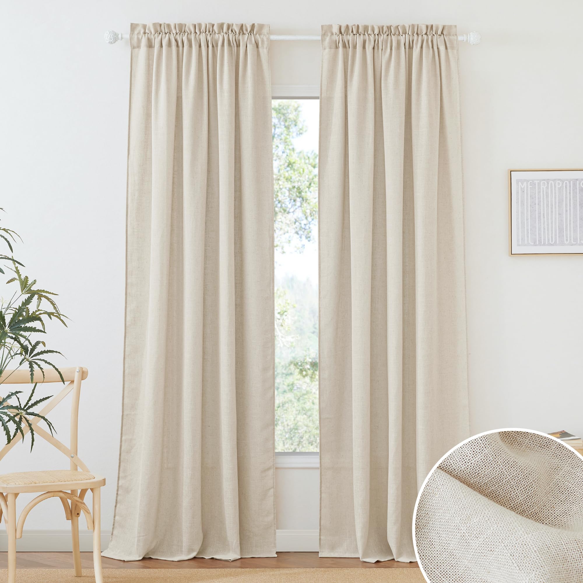 Ryb Home Semi Sheer Curtains - Linen Textured Sheer Curtains Light & Airy Country Curtains Privacy Sheer Window Decor For Bedroo