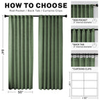 Olive Green Linen Curtains 84 Inch Length For Living Room 2 Panels Back Tab Light Filtering Boho Forest Hunter Green Semi Sheer