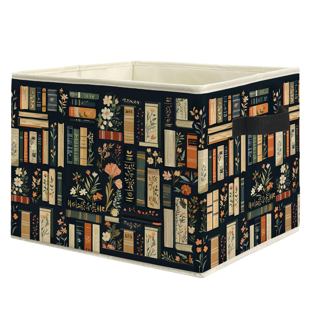 EVIHCG Dark Floral Book Storage Bins Box with Handles, Book Lover Reader Librarian Gifts Collapsible Laundry Basket Hamper Cloth