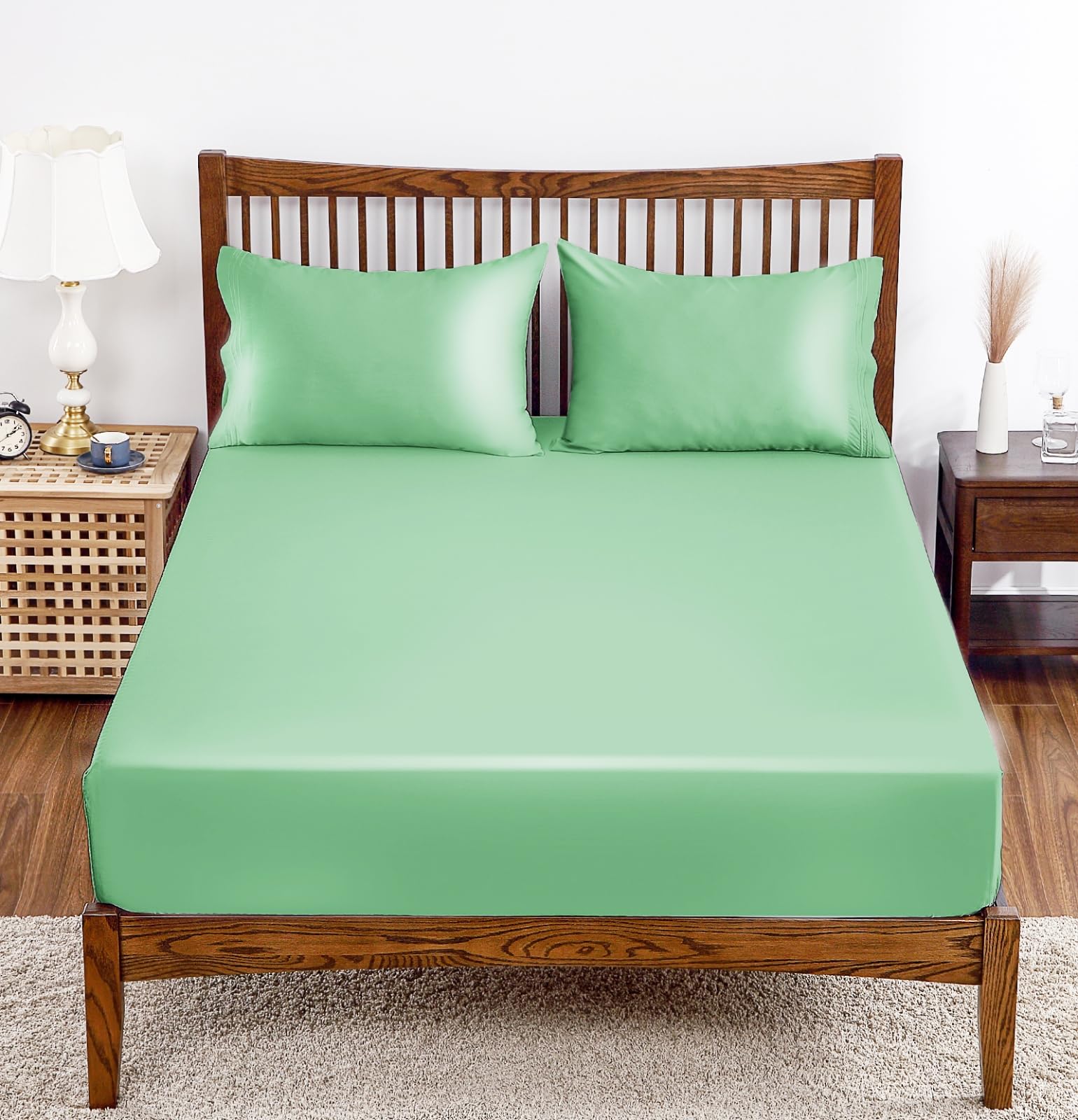 Bamboo Viscose Fitted Sheet 1 Pack California King Size Only,400 Thread Count,8-16'' Deep Pocket,Bottom Sheet Colorfast Soft & S