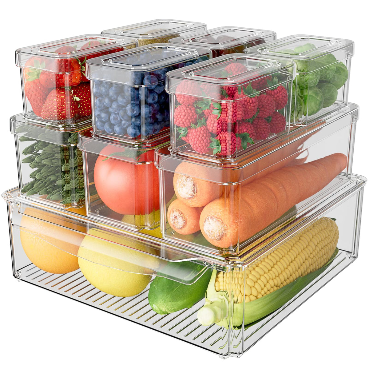 Spacehacks 10 Pack Refrigerator Organizer Bins Stackable With Lids, Clear Fridge Organizers And Storage, Kitchen Organizer Stora