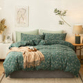 Highbuy Jersey Knit Cotton Duvet Cover Queen Green Floral 100% T-Shirt Cotton Comfy Bedding Set Super Soft Garden Chic Comforter
