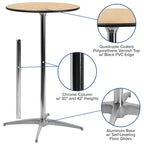Flash Furniture Lars 24'' Round Wood Cocktail Table with 30'' and 42'' Columns, Adjustable Wood Bar Height Table for Events or Home Use, Natural
