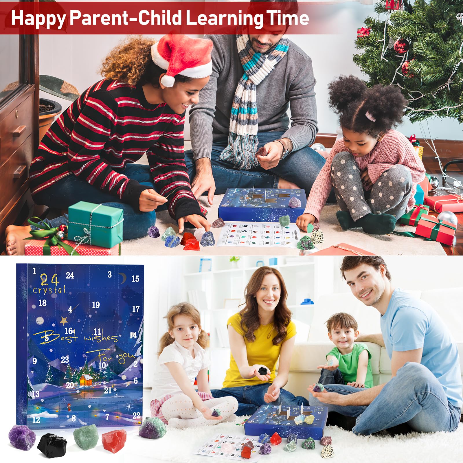 Jelmok Advent Calendar 2024, 24 Days Natural Healing Crystal Gemstones Minerals & Fossils Advent Calendar Crystals Christmas Cal