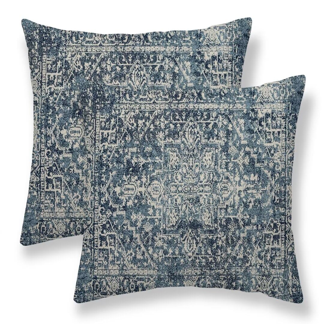 Sunshineyan Navy Blue Boho Pillow Covers 24X24 Set Of 2, Carpet Pattern Outdoor Decorative Throw Pillows Ethnic Rustic Farmhouse