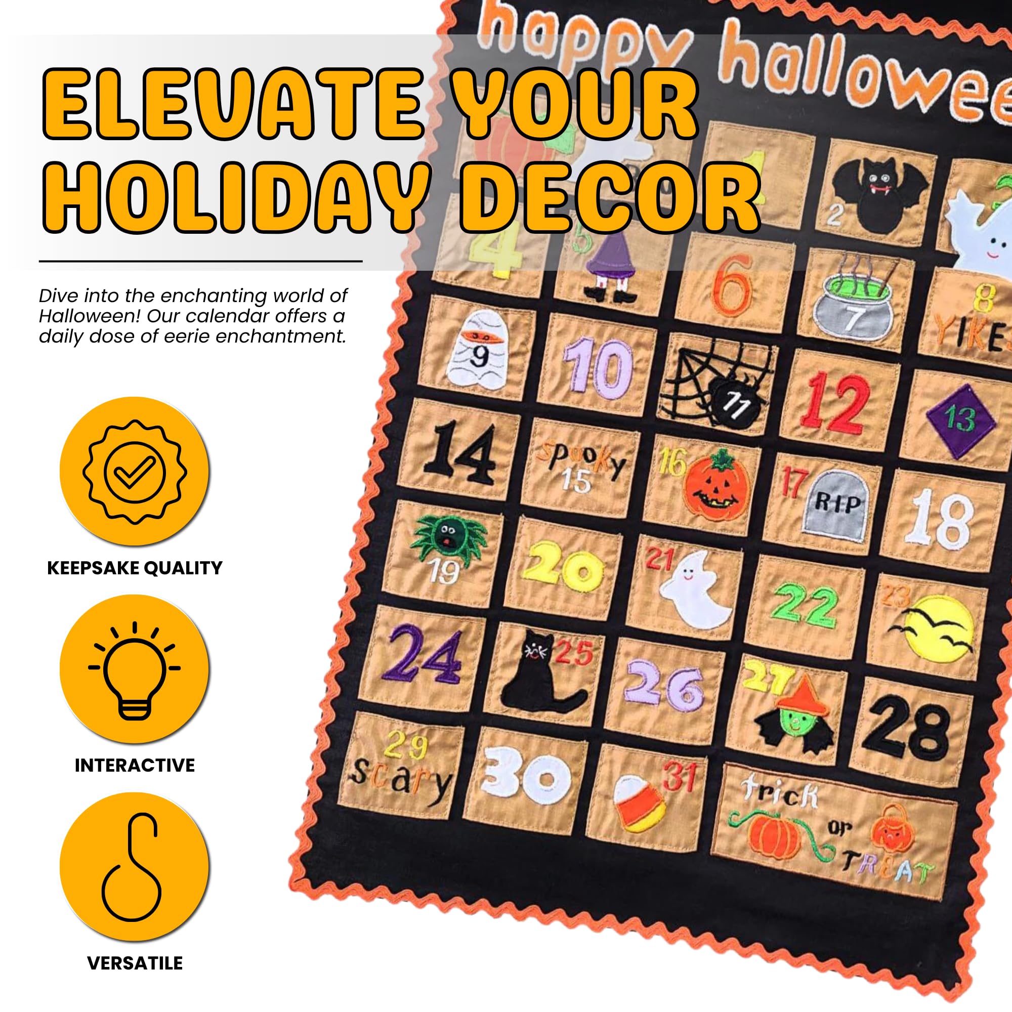 Happy Halloween Advent Countdown Calendar Decoration For Kids And Family By My Growing Season | Wall Hanging Fabric Decor With D