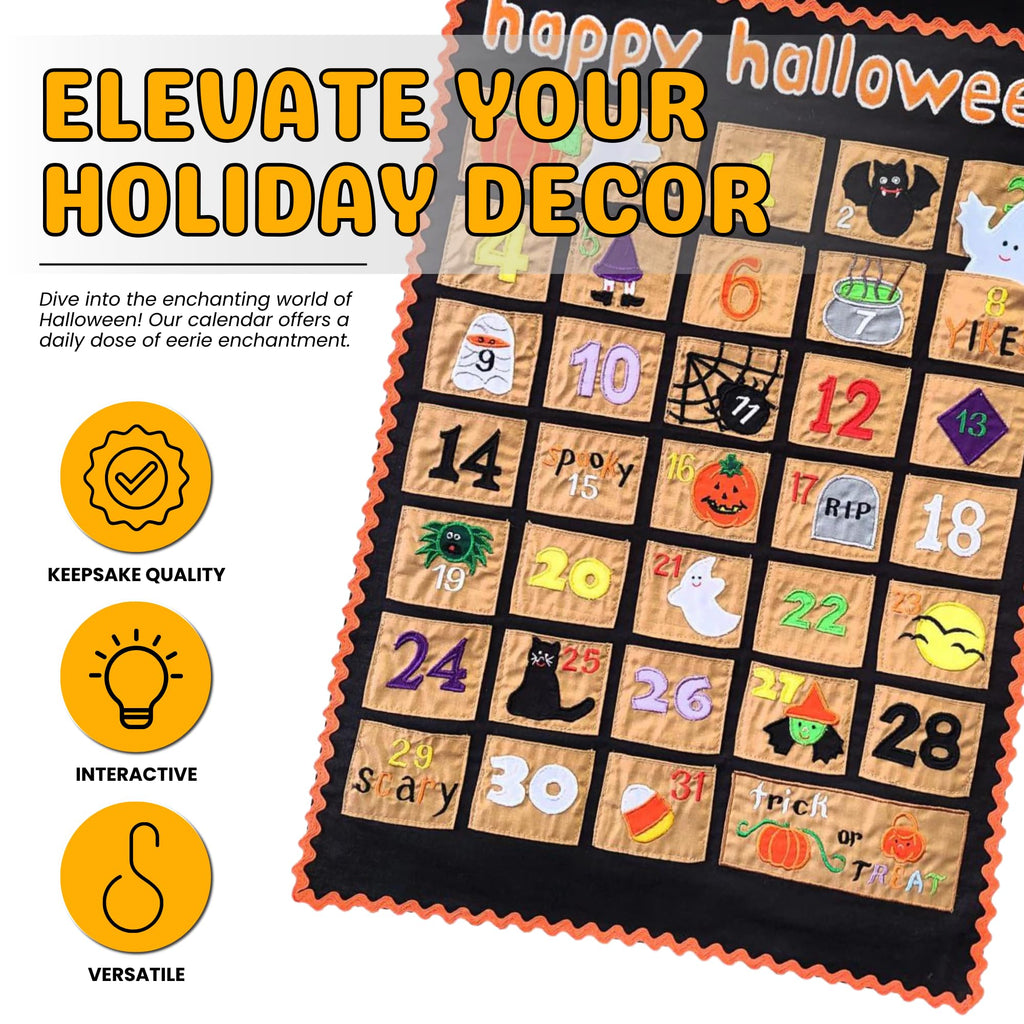 Happy Halloween Advent Countdown Calendar Decoration For Kids And Family By My Growing Season | Wall Hanging Fabric Decor With D