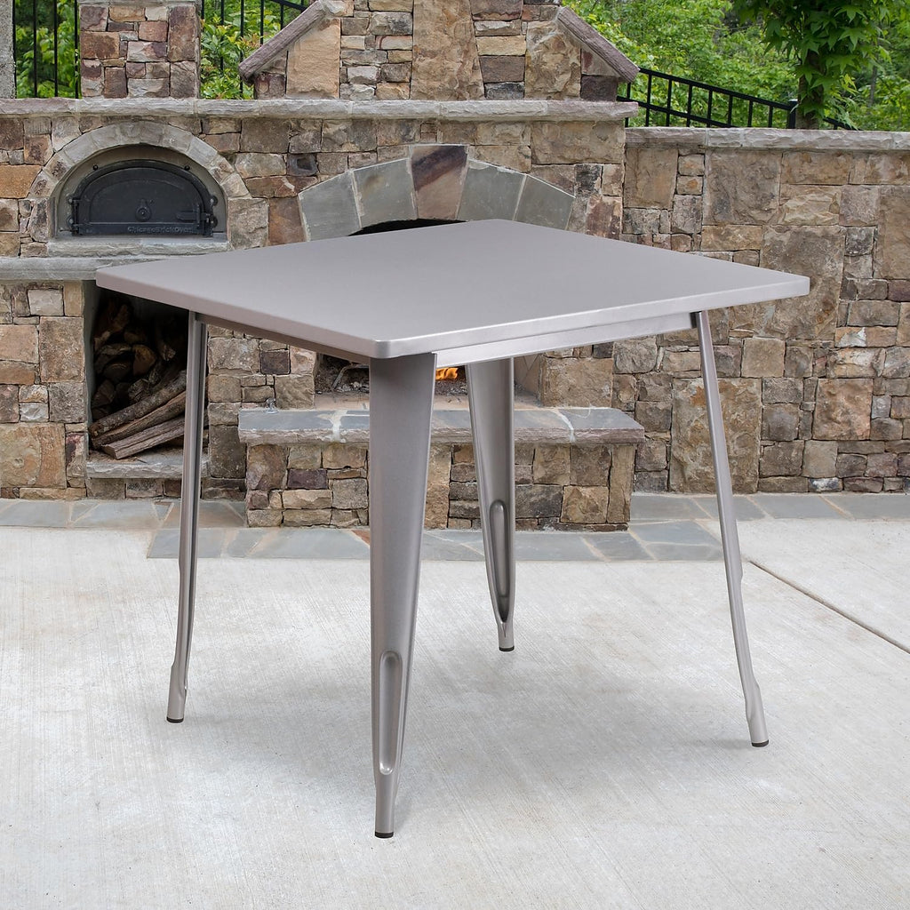 Flash Furniture Felix Commercial Grade 31.5" Square Silver Metal Indoor-Outdoor Table