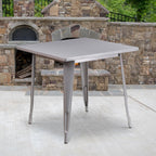 Flash Furniture Felix Commercial Grade 31.5" Square Silver Metal Indoor-Outdoor Table