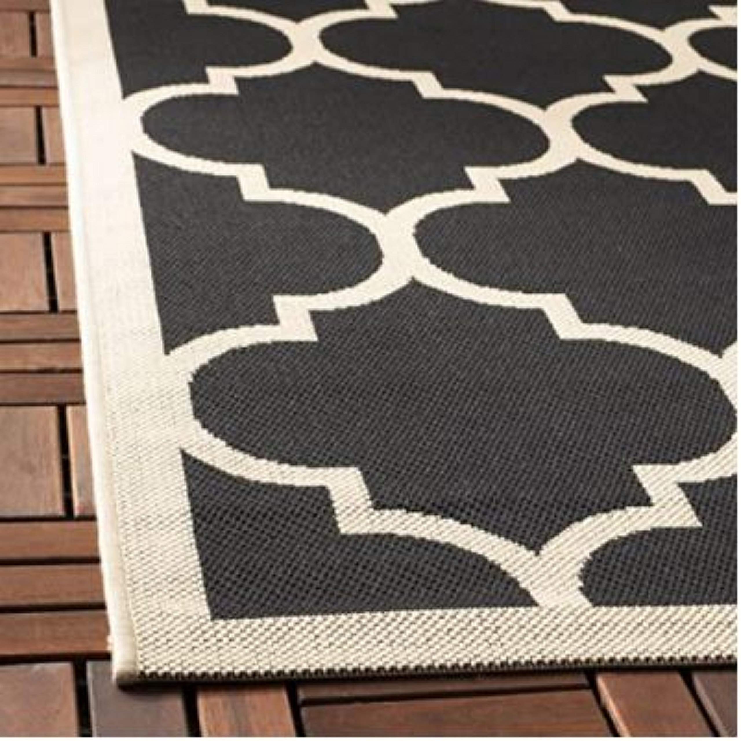 Safavieh Courtyard Collection 2' X 3'7' Black/Beige Cy6918 Trellis Indoor/ Outdoor Waterproof Easy Cleaning Patio Backyard Accent Rug