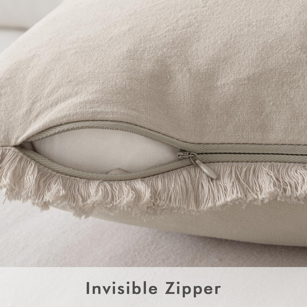 Miulee Pillow Covers Boho Farmhouse 24X24 Set Of 2 Decorative Neutral Couch Pillow Covers With Fringe Chic Cotton Throw Pillows Home Decor Accents For Cushion Sof Bed Living Room