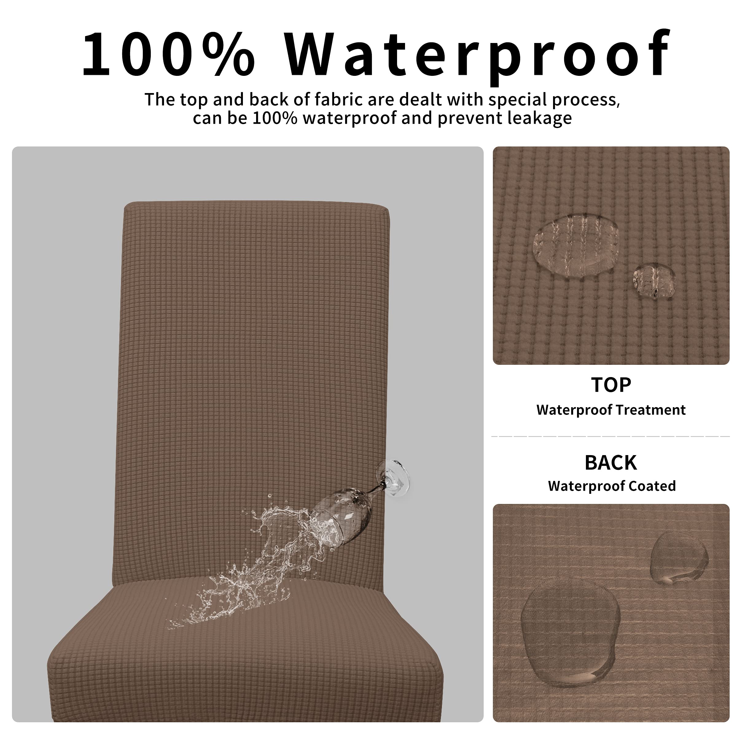 Easy-Going 100% Waterproof Dining Room Chair Cover Set Of 2, Stretch Jacquard Parson Chair Slipcover Removable Washable Chair Protector For Home, Restaurant, Banquet (Large, Brown)