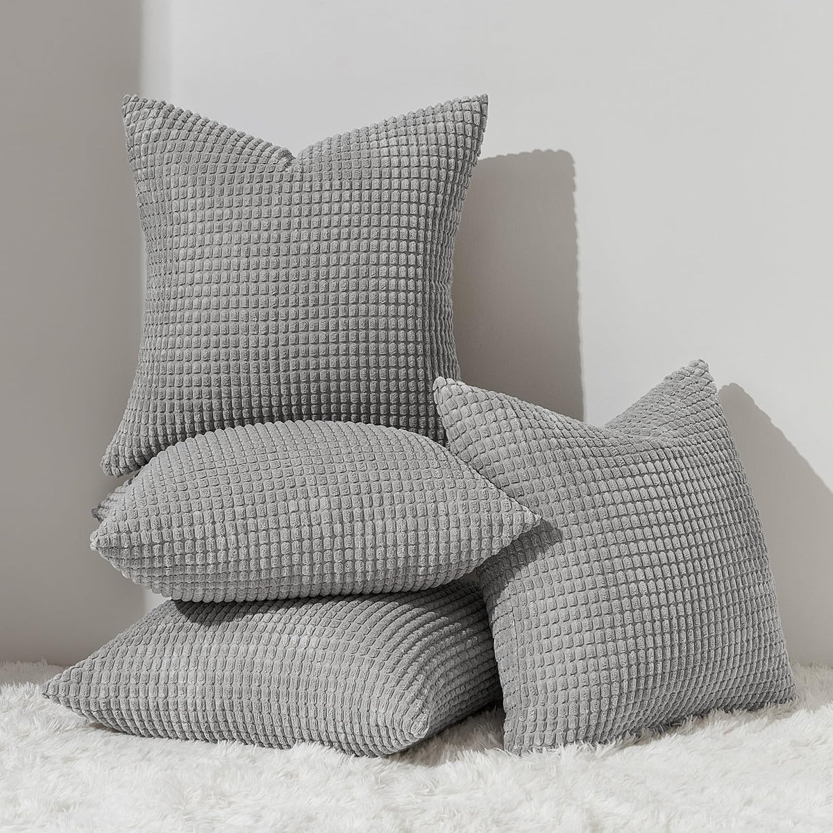 Topfinel Pillow Covers 22X22 Inch Set Of 4 Decorative Lightgrey Soft Corduroy Boho Striped Throw Pillow Covers Patchwork Cushion