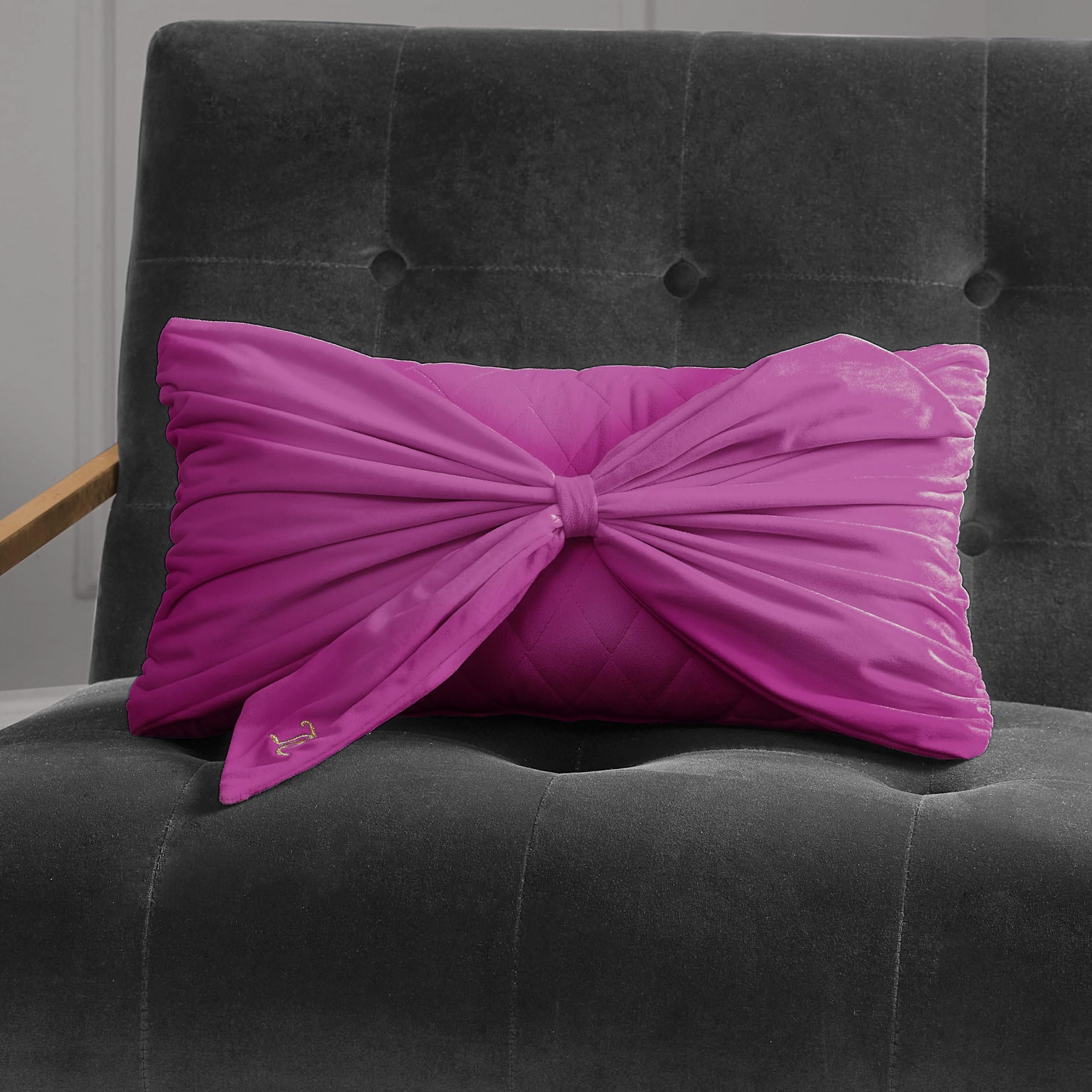 Juicy Couture Decorative Throw Pillow, 10'X18', Velvet Bow-Electric Violet Purple