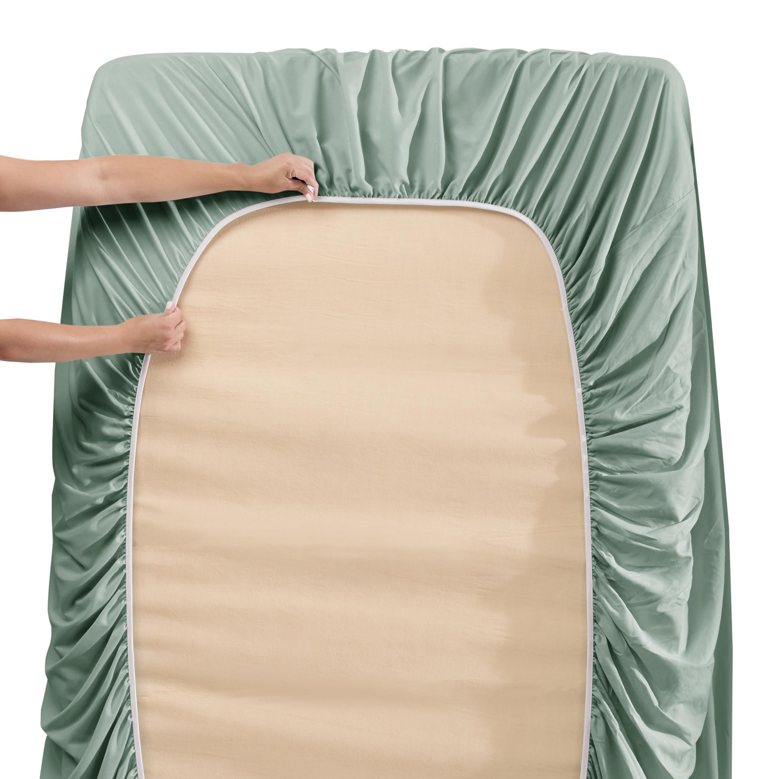 Nestl Extra Deep Pocket Sheets - Fits Mattress 18-24 Inches Deep, Extra Deep Pocket Twin Sheets Sets, 3 Piece Twin Size Sheets, Twin Sheets Deep Pocket, Sage Green Sheets