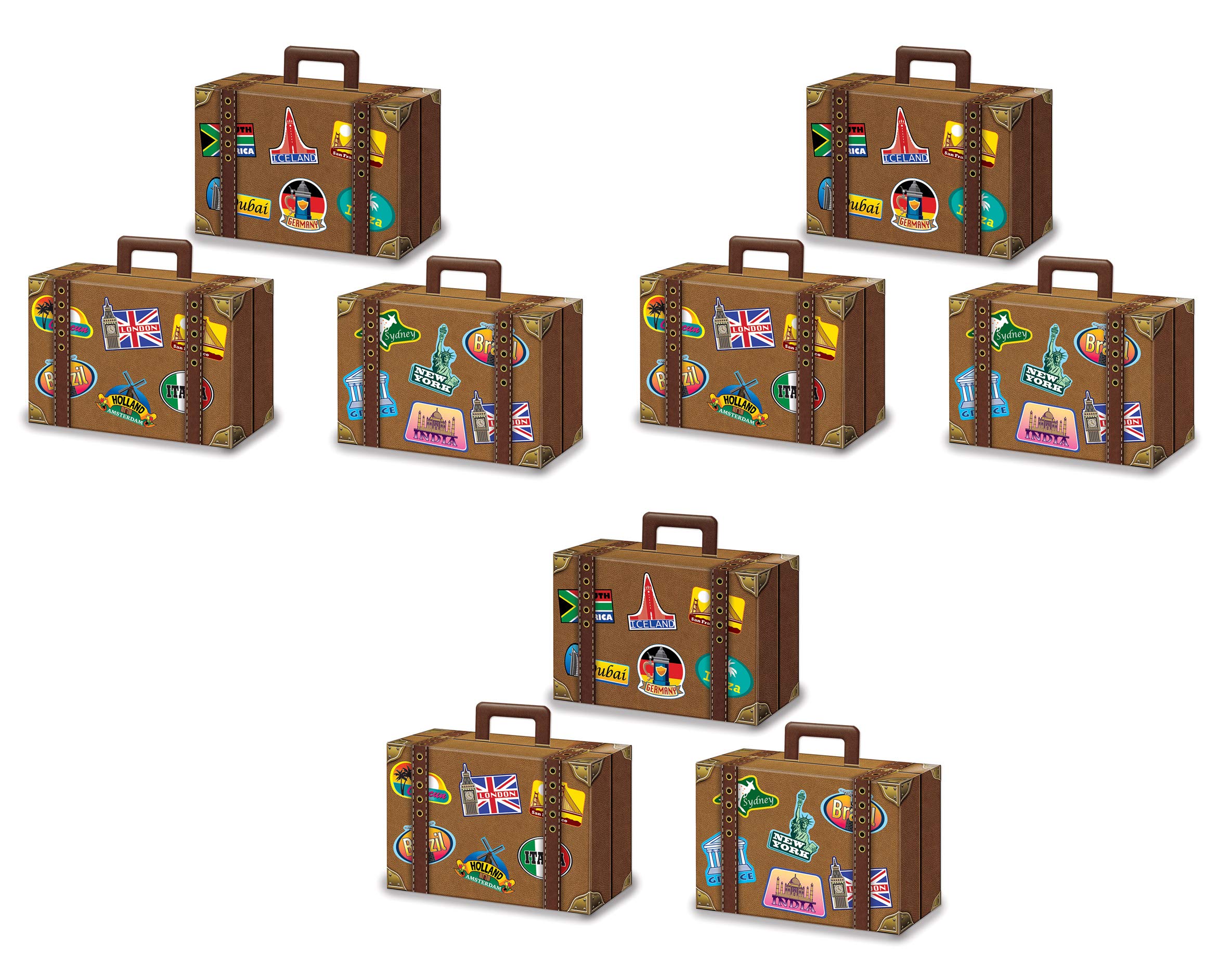 Beistle Luggage Favor Boxes 9 Piece Suitcase, World Traveler Decor, Party Supplies, 9 Count (Pack of 1), Brown