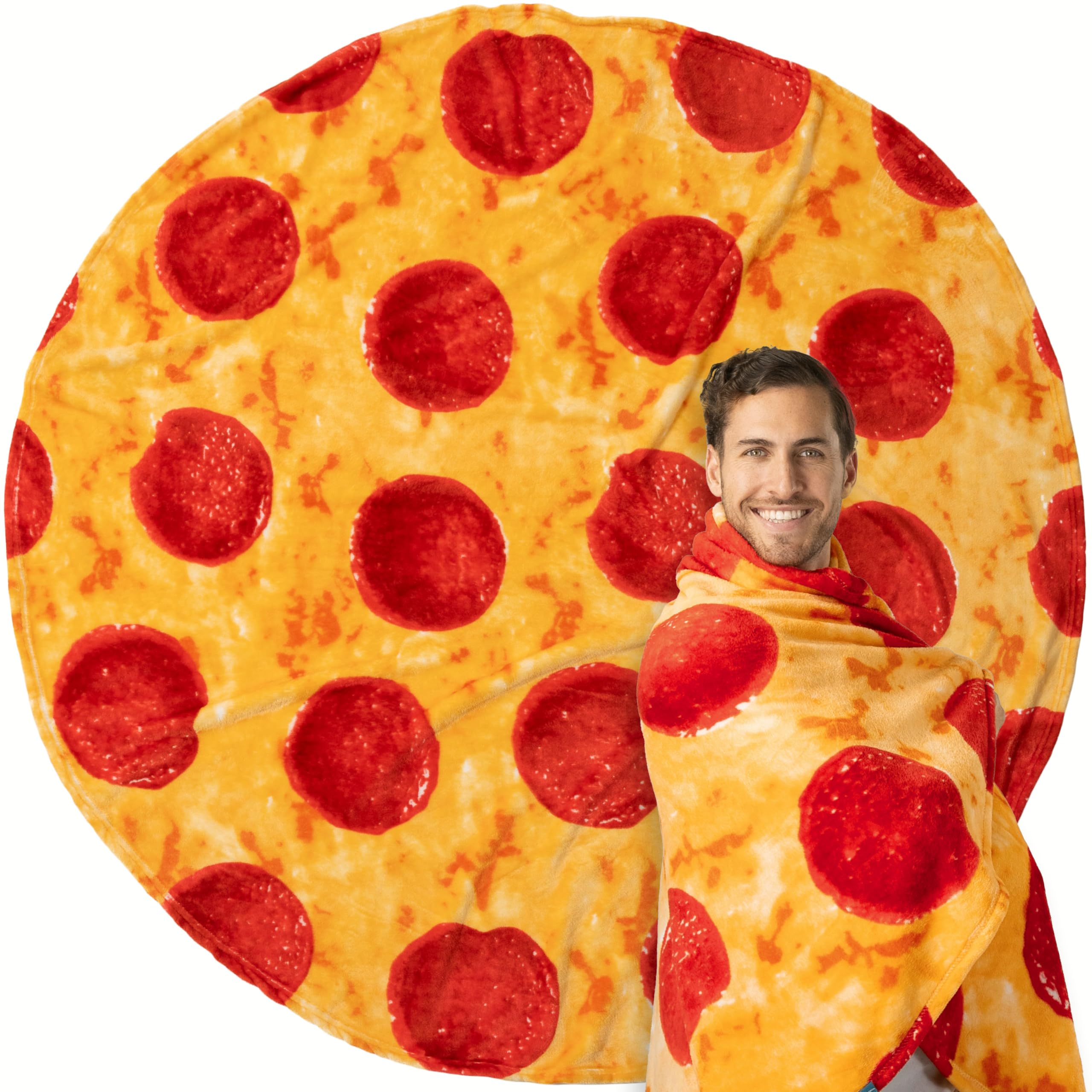 Pavilia Pizza Blanket, Double Sided Pepperoni Cheese Pizza Wrap Novelty Throw For Adult Kid Teen, Realistic Food Blanket, Funny