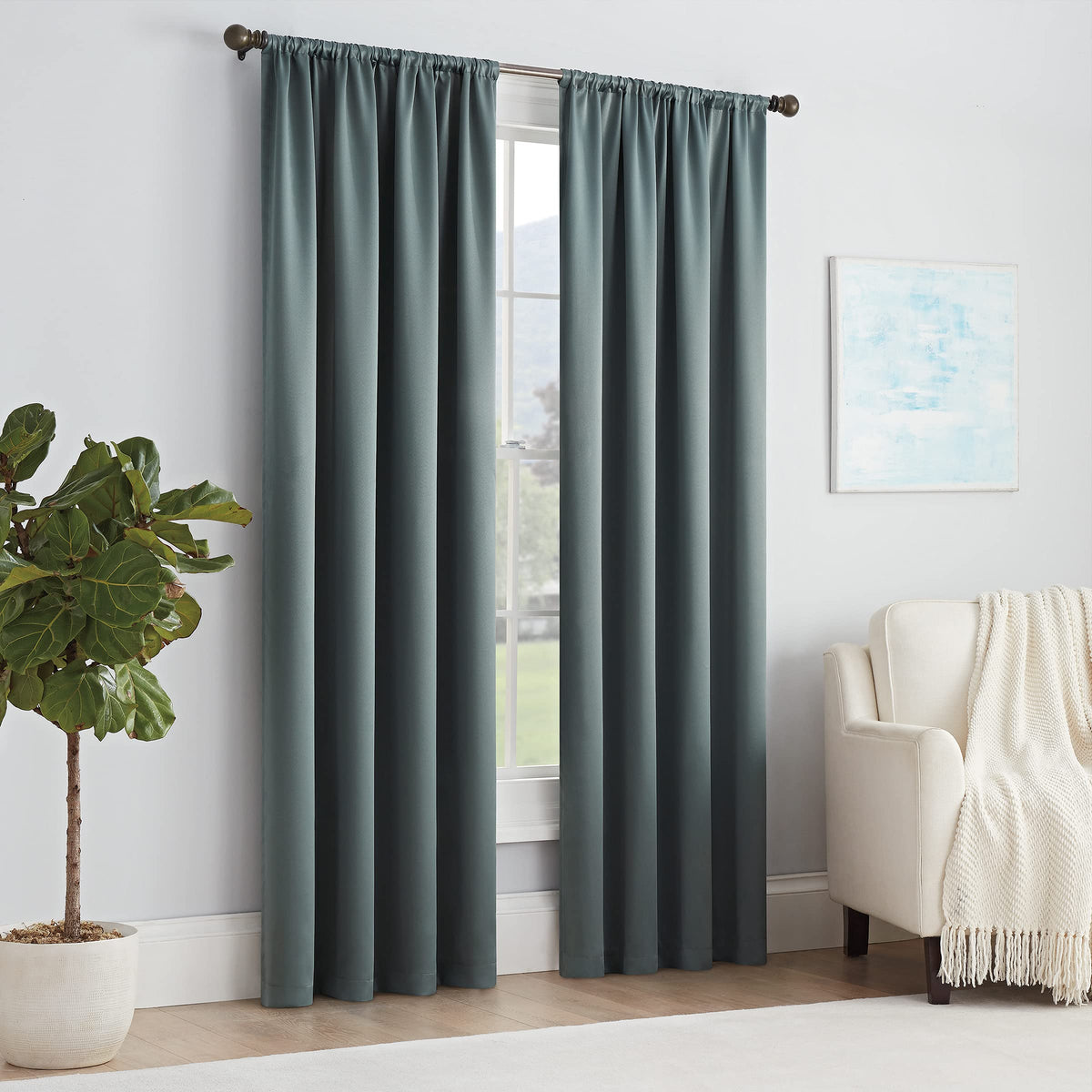 Eclipse Solid Thermapanel Modern Room Darkening Rod Pocket Window Curtain For Bedroom (1 Panel), 54 In X 84 In, River Blue