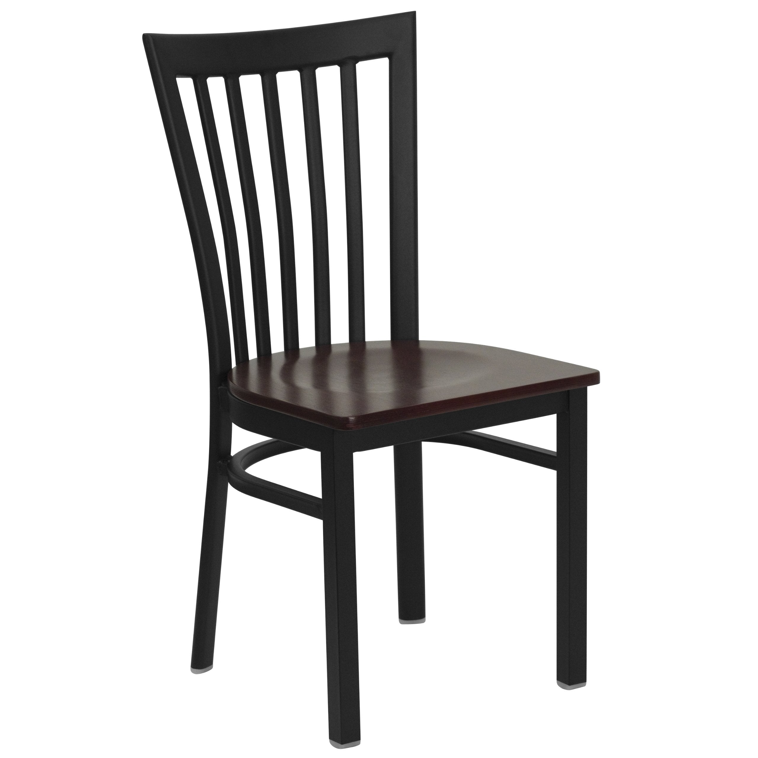 Flash Furniture HERCULES Series Black School House Back Metal Restaurant Chair - Mahogany Wood Seat