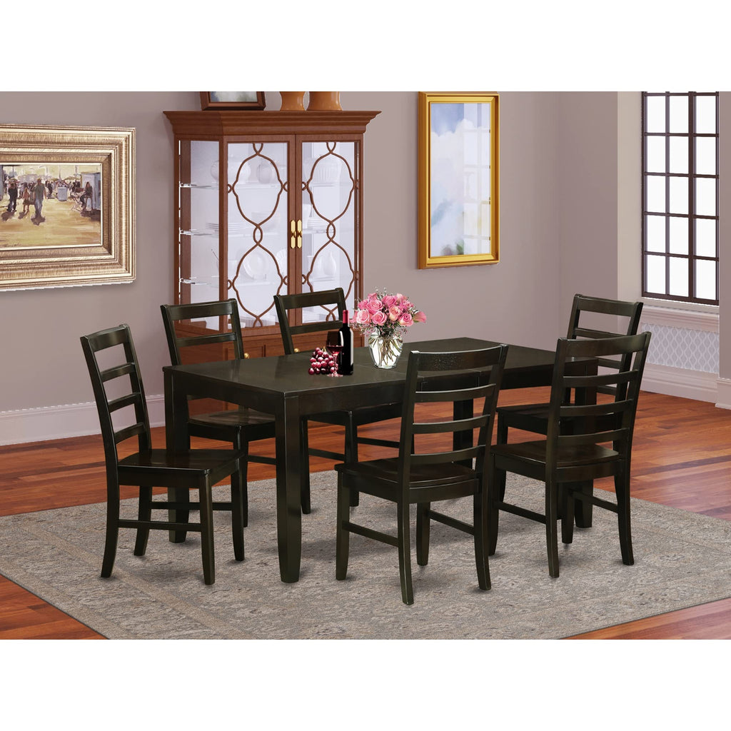 East West Furniture LYPF7-CAP-W Lynfield 7 Piece Set Consist of a Rectangle Dining Room Table with Butterfly Leaf and 6 Wood Seat Chairs, 36x66 Inch