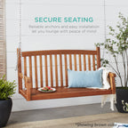 Best Choice Products 48In Wood Porch Swing Outdoor Patio Hanging Bench Chair Furniture For Deck, Garden, Yard W/Mounting Chains, Curved Back Design, 500Lb Weight Capacity - White