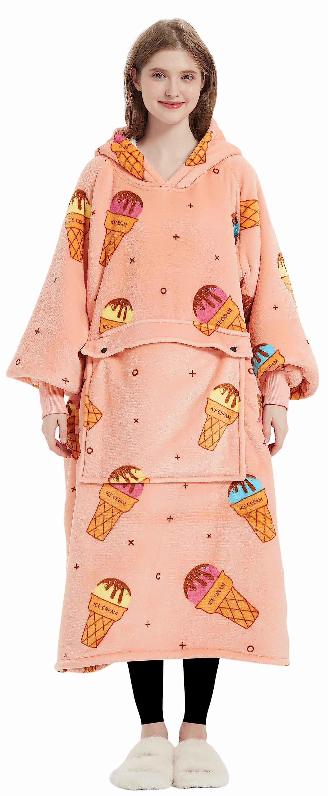 Kfubuo Wearable Blanket Hoodie For Adult Long Sherpa All Patterns Ice Cream Oversized Hoodie Sweatshirt Blanket Cute Birthday Gi