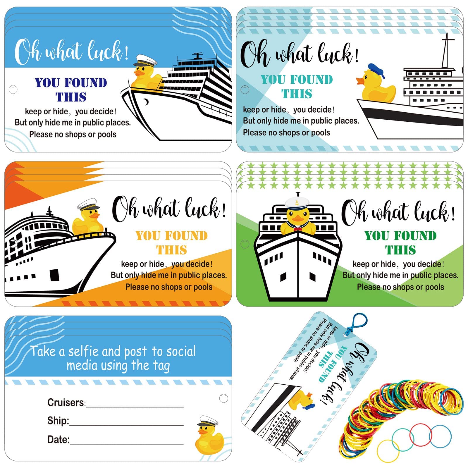 100 Sets Duck Duck Tags Ducking Game Card Cruise Duck Tags Cruising Tags 2 X 3.5 Inches Double Sided Duck Tags With Hole And Rub