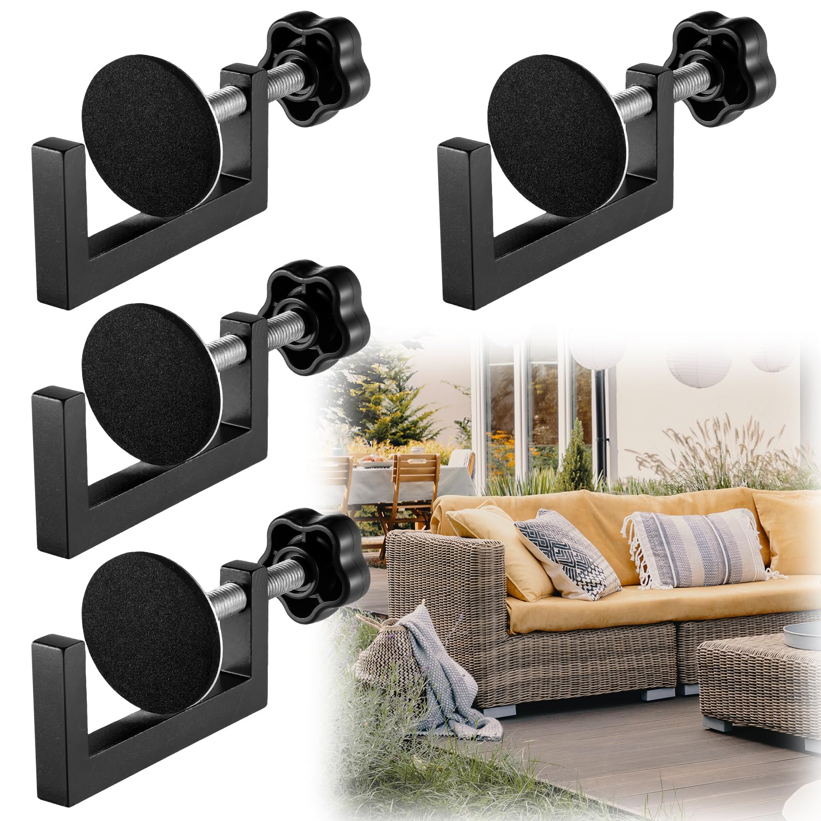 Yaocom 4 Pcs 2.36 in Adjustable Sectional Couch Connectors Outdoor Patio Furniture Clips Sectional Couch Clips Rattan Furniture 