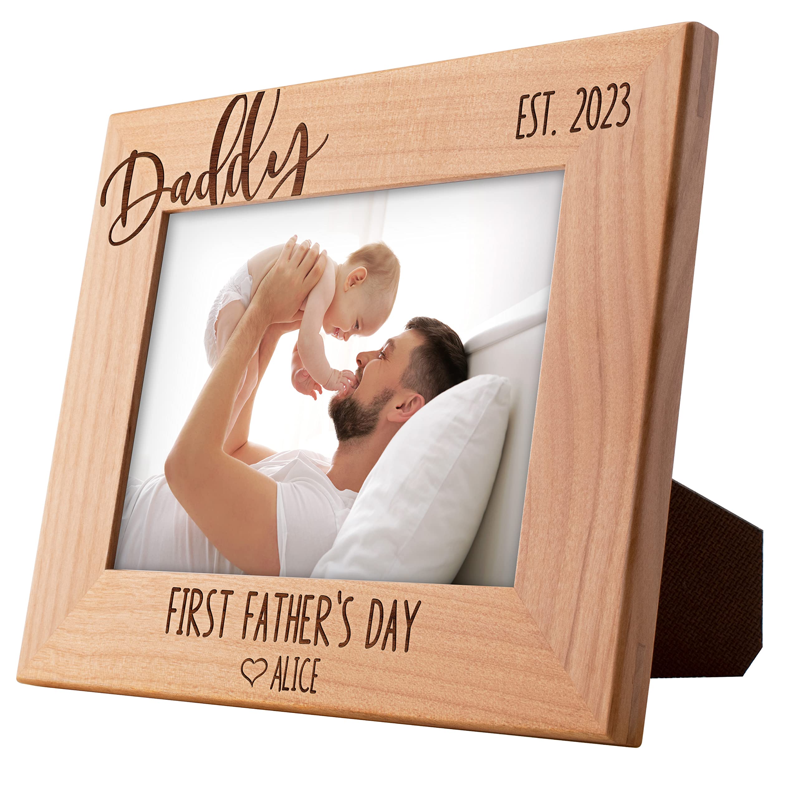Personalized First Time Dad Picture Frame | 5x7 | Custom Engraved Frames w Name, Text and Date - 1st Father Day, First Time Dad 