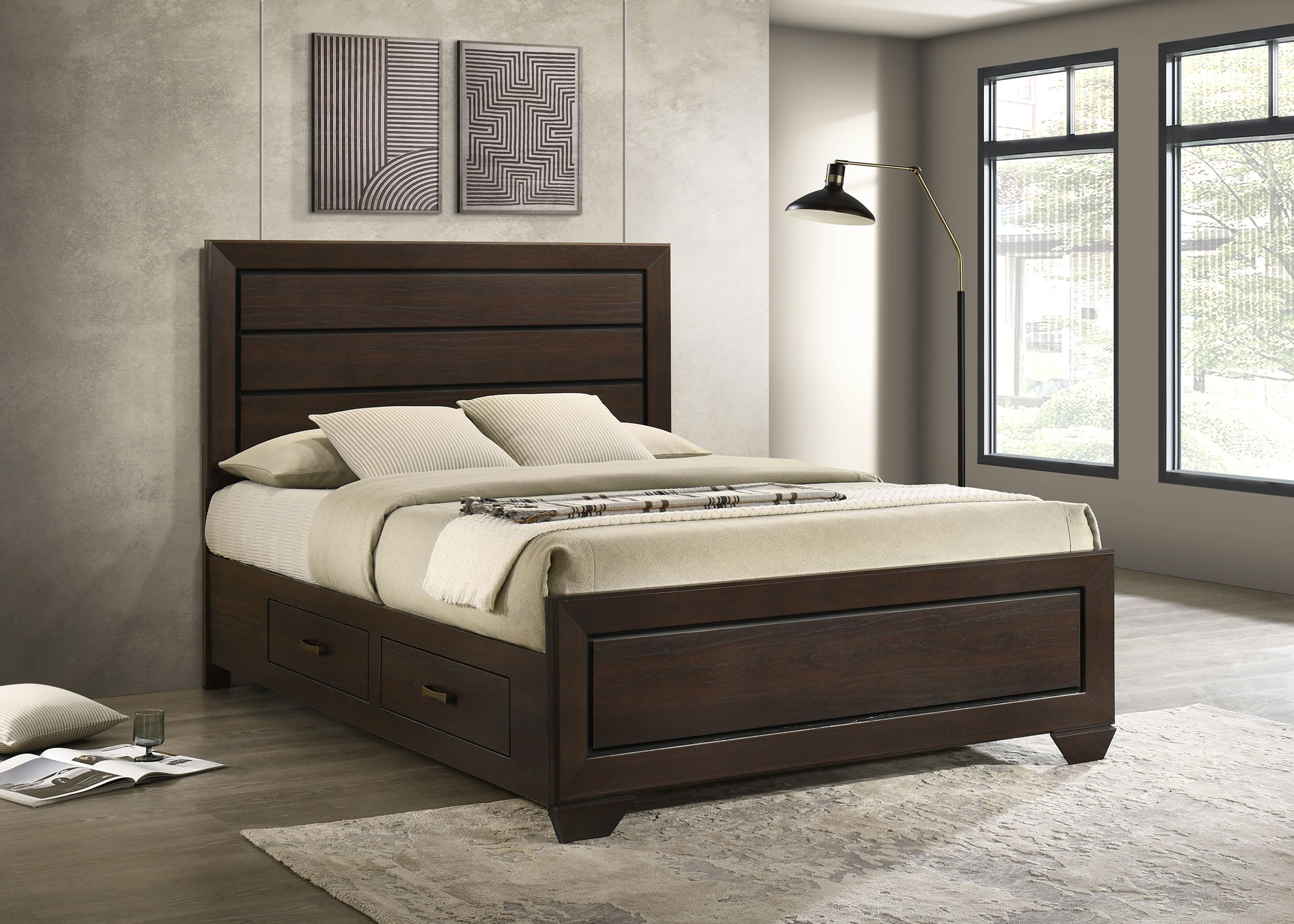 Coaster Home Furnishings Kauffman Transitional Wood Queen Size Storage Panel Bed Frame Platform Bed 54-inch Headboard Dark Cocoa 204390Q