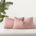 Juspurbet Set Of 2 Pink Chenille Lumbar Throw Pillow Covers 16X24 Inch Soft Textured Decorative Cushion Cases For Couch Sofa Bed
