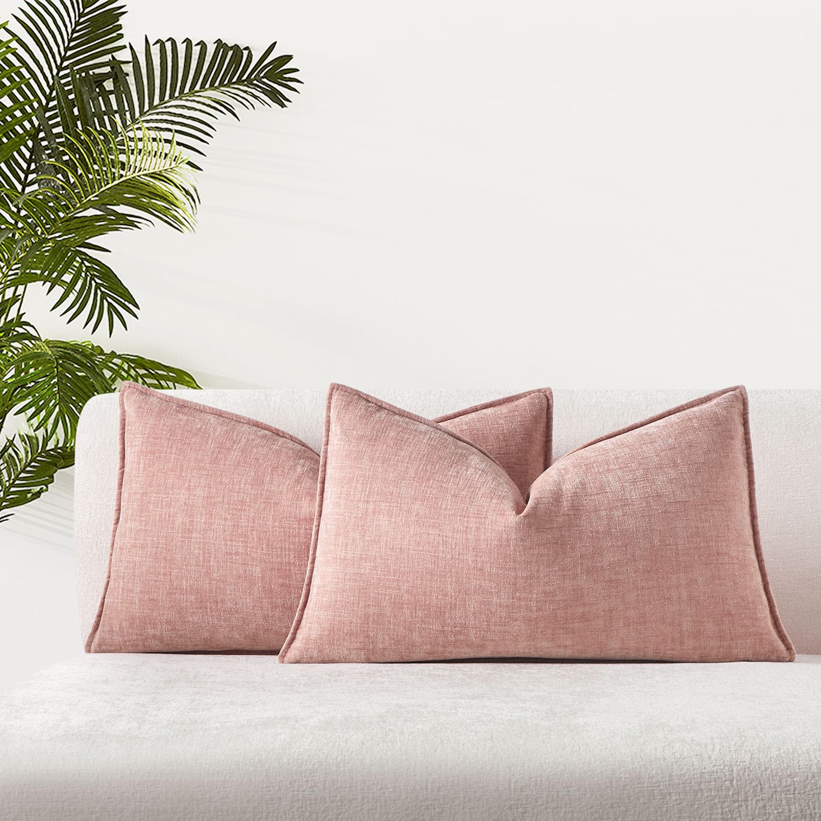 Juspurbet Set Of 2 Pink Chenille Lumbar Throw Pillow Covers 16X24 Inch Soft Textured Decorative Cushion Cases For Couch Sofa Bed