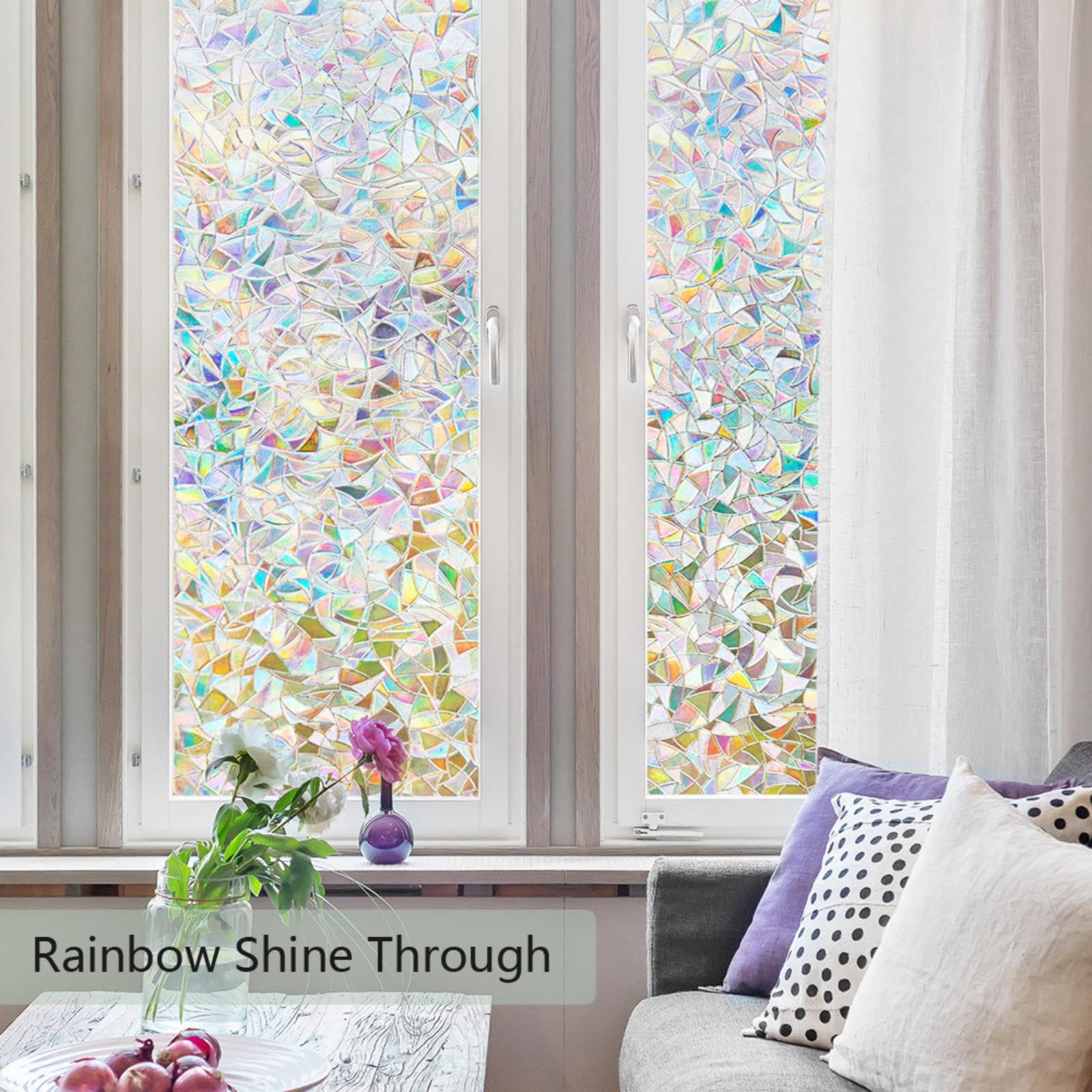 Finnez Window Film Decorative Privacy Film 3D No Glue Glass Sticker For Glass Door Home And Office Heat Control Anti Uv (35.4''