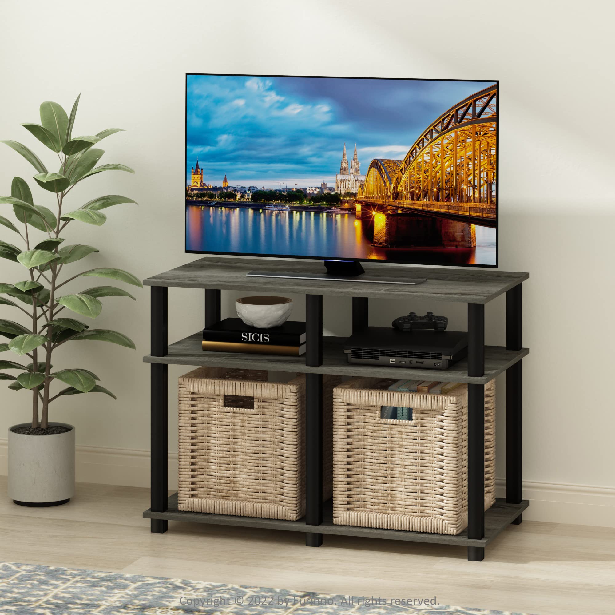 Furinno Romain Turn-N-Tube Stand for TV up to 40 Inch, 40-Inch, French Oak/Black