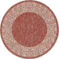 Unique Loom Outdoor Border Collection Area Rug - Floral Border (4' 1' Round, Rust Red/ Ivory)