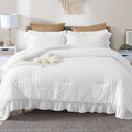 Jollyvogue King Comforter Set, 3 Pieces White Seersucker Comforters King Size, Lightweight & Fluffy Bedding Sets King For All Se