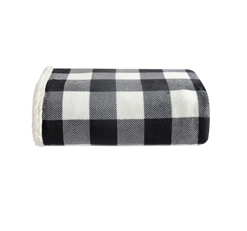 Eddie Bauer - Throw Blanket, Reversible Sherpa Flannel Bedding, Buffalo Plaid Cozy Home Decor (Cabin Plaid Black, Throw)