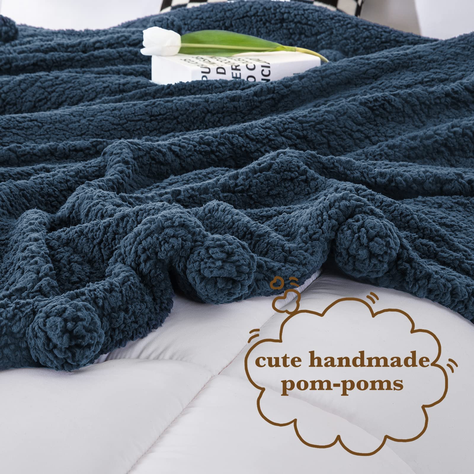 Lbro2M Double Sided Sherpa Blanket,Queen Size Super Soft Fuzzy Plush Warm Cozy Fluffy Throw Reversible Luxurious Blankets (Navy Blue)