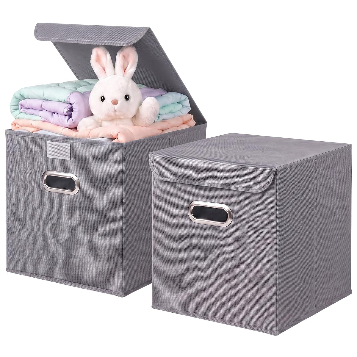 ShellKingdom Storage Bins, Fabric Storage Cube with Lid and Metal Handle