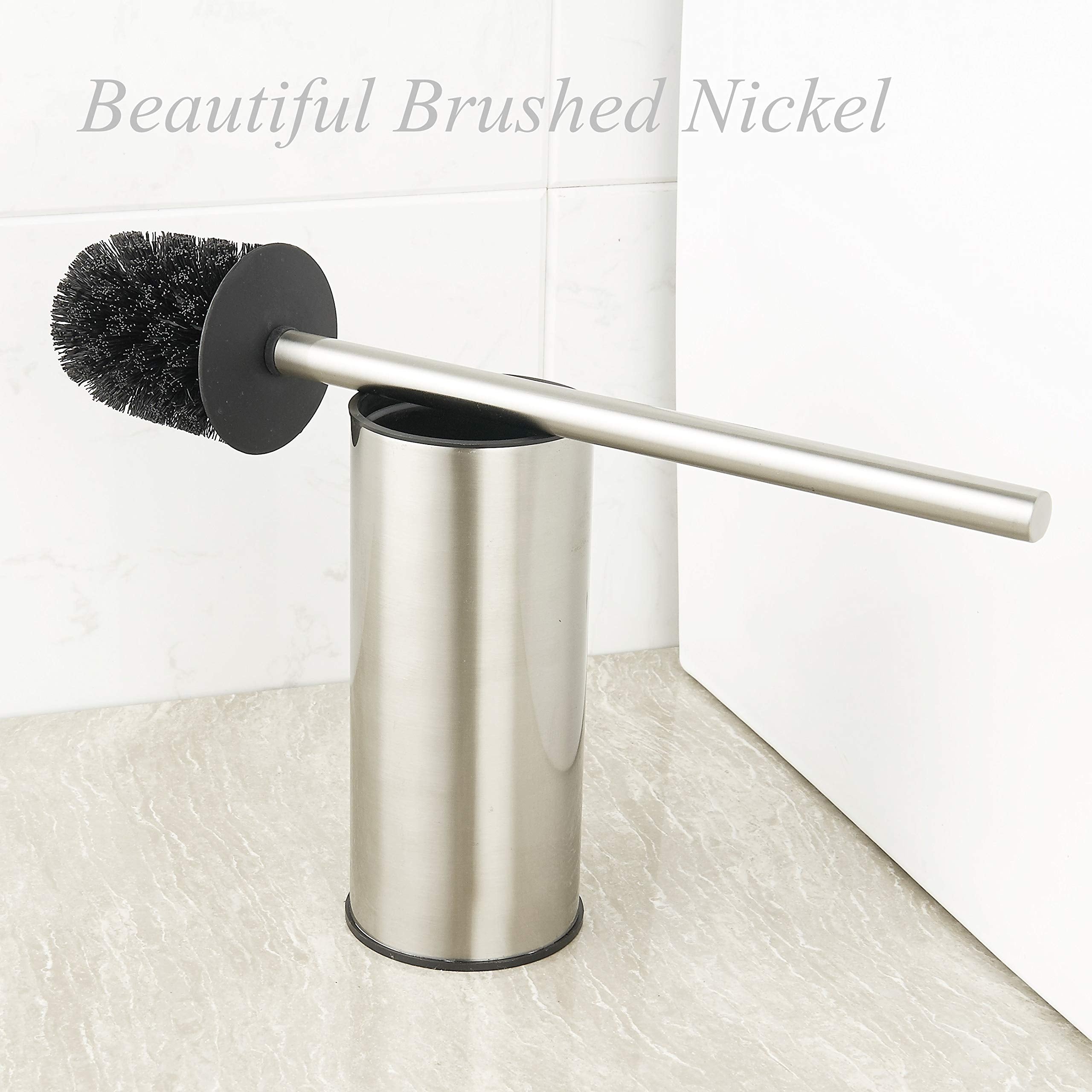 BGL Brushed Nickel Toilet Brush Holder - Freestanding Stainless Steel 304 Round Toilet Bowl Brush for Bathroom Decor