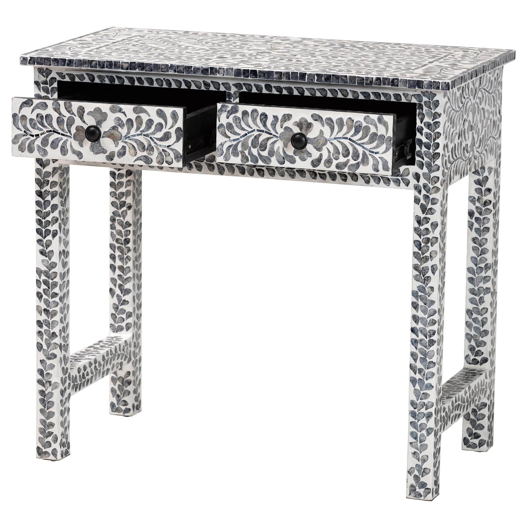 bali & pari Diata Black and White Pearl Capiz Shell 2-Drawer Console Table