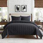 Horimote Home 100% Cotton Quilt Set Queen Size, Charcoal Pre-Washed Bedspreads Coverlet Set In Geometric Pattern, Cozy Lightweig