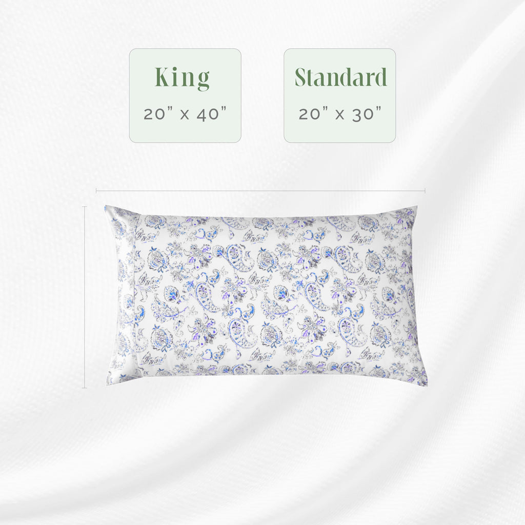 Elegant Comfort Ultra Soft Set Of 2 Floral Print Pillowcases - 1500 Premium Hotel Quality Microfiber, Soft And Smooth Envelope Closure 2-Piece Pillow Covers - King, Paisley Indigo