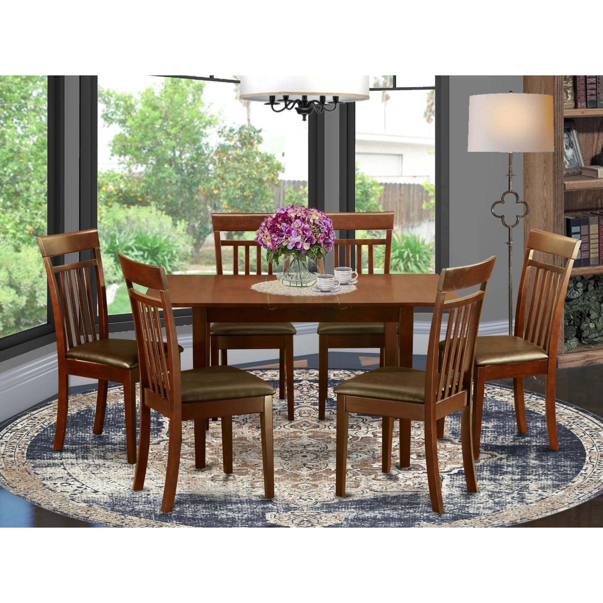 East West Furniture NOCA7-MAH-LC 7 Piece Modern Dining Table Set Consist of a Rectangle Wooden Table with Butterfly Leaf and 6 Faux Leather Kitchen Dining Chairs, 32x54 Inch, Mahogany