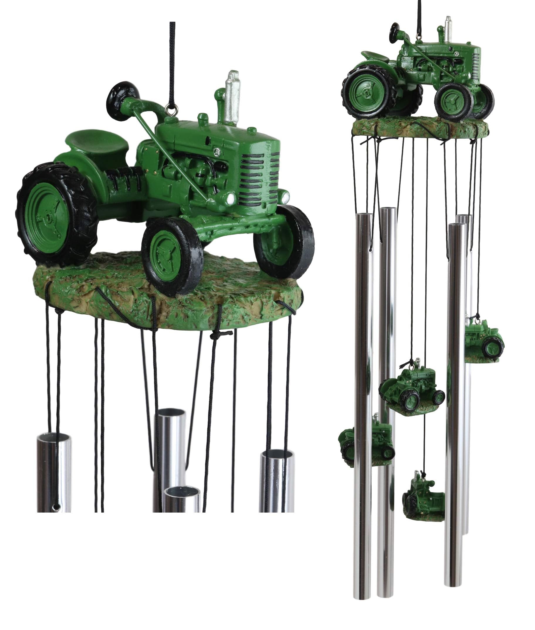 Ebros Gift Old Fashioned Vintage Country Agricultural Farm Green Tractor Model Resonant Relaxing Wind Chime Patio Garden Accent