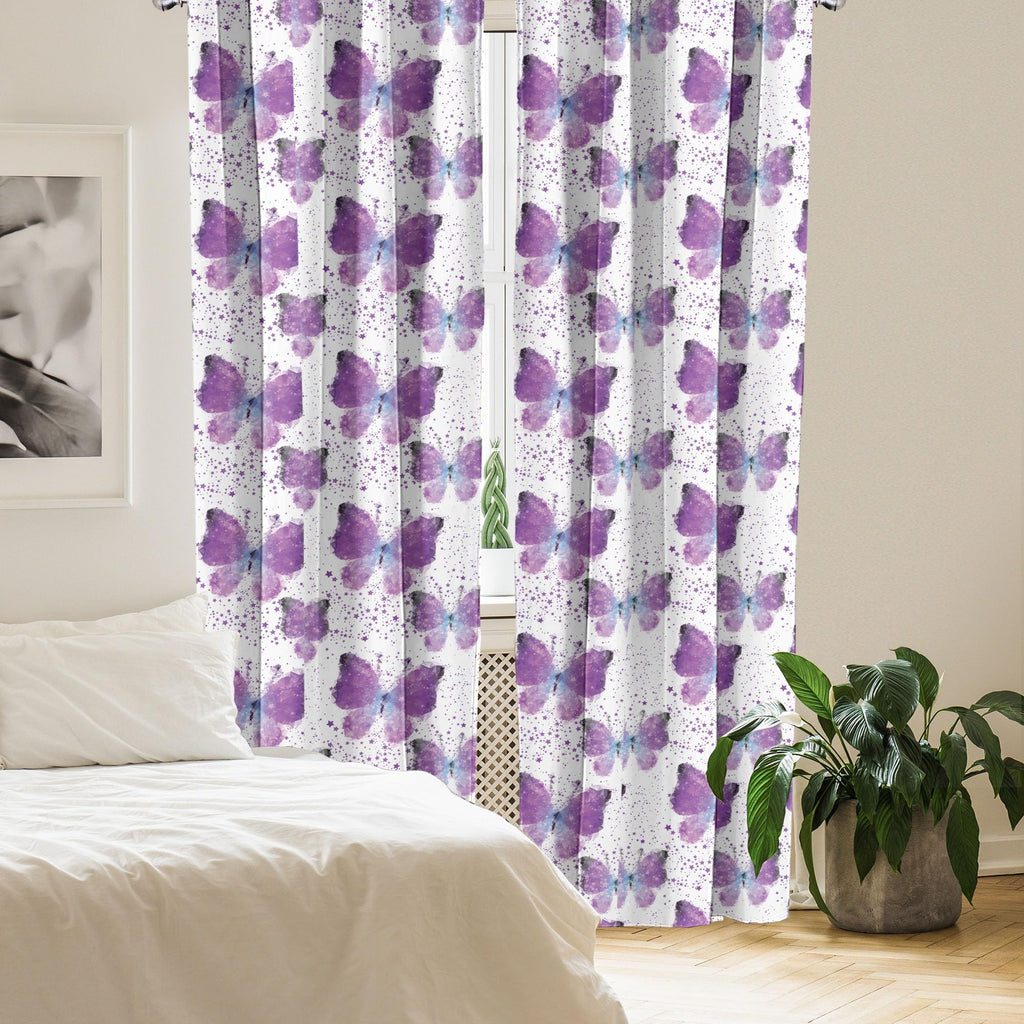 Ambesonne Butterfly Curtains, Surreal Star Patterned Background With Polygonal Butterflies Modern, Window Treatments 2 Panel Set