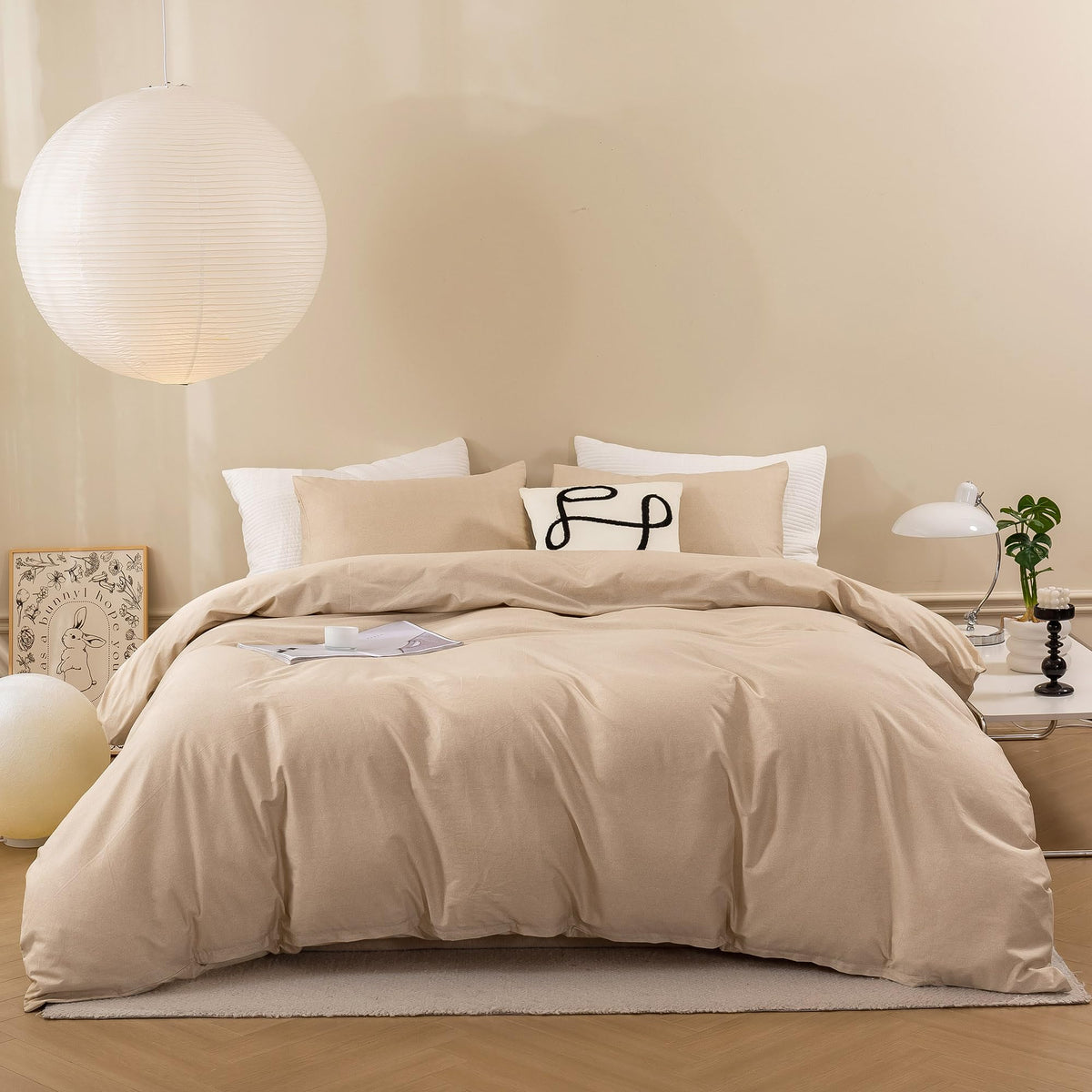 Ecocott Khaki Duvet Cover King Size - 100% Washed Cotton Durable Soft Comfy Duvet Cover Set, Lightweight And Breathable With Zip