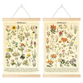 Chenkaiyang 2 Pcs Vintage Hanging Poster,Flowers Wall Hanging Botanical Rustic Retro Wall Art Prints Flower Chart Posterfor Livi
